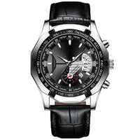 Silver Black-Leather Strap